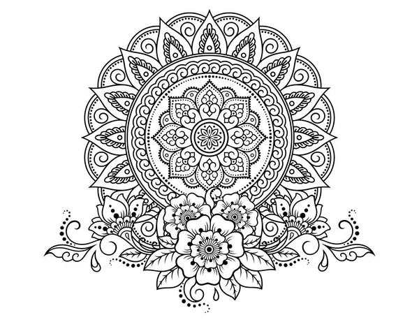 Henna Mehndi タトゥー 装飾用の花とマンダラの形で円形のパターン 民族的な東洋スタイルの装飾品 概要ドードル手描きベクトルイラスト — ストックベクタ