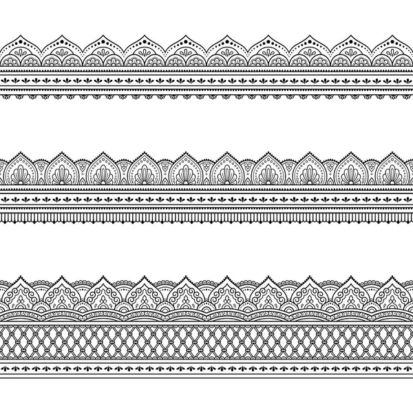 Mehndi Henna図面やタトゥーのためのシームレスな境界パターンのセット 民族東洋 インドスタイルの装飾 ドアの飾りだ 概要手描きベクトルイラスト — ストックベクタ