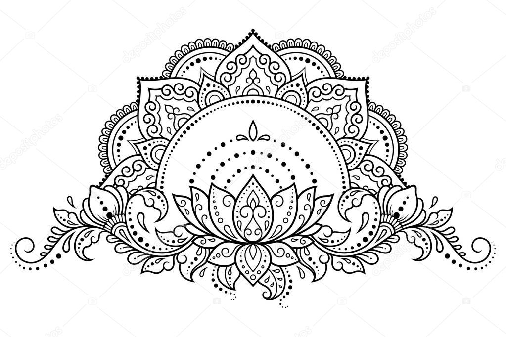 Mehndi Lotus flower pattern for Henna drawing and tattoo. Decoration in ethnic oriental, Indian style. Doodle ornament. Outline hand draw vector illustration.