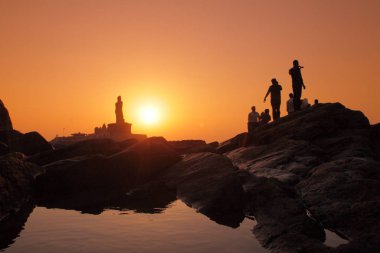 gün batımı Kanyakumari Hindistan, Tamil Nadu, Hindistan en güney noktası