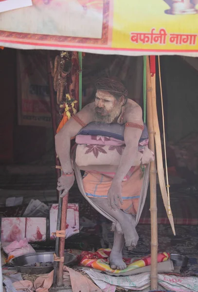 Невідомі Місцевим Чоловік Фестивалі Kumbh Mela Поблизу Аллахабад Індія Уттар — стокове фото