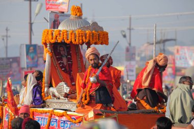  Kalabalık Kumbh Mela Festival, dünyanın en büyük dini toplama, Allahabad, Uttar Pradesh, Hindistan.