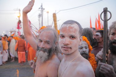  Kalabalık Kumbh Mela Festival, dünyanın en büyük dini toplama, Allahabad, Uttar Pradesh, Hindistan.
