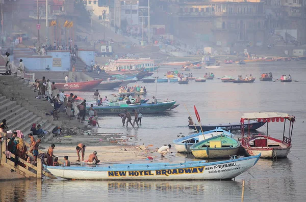 Hajók Varanasi Ganges Folyó Uttar Pradesh India — Stock Fotó