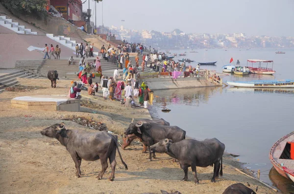 Hajók Varanasi Ganges Folyó Uttar Pradesh India — Stock Fotó