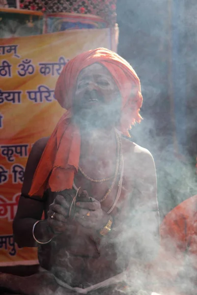 Sádhu Indický Svatý Muž Festivalu Kumbh Mela Největší Náboženské Světové — Stock fotografie