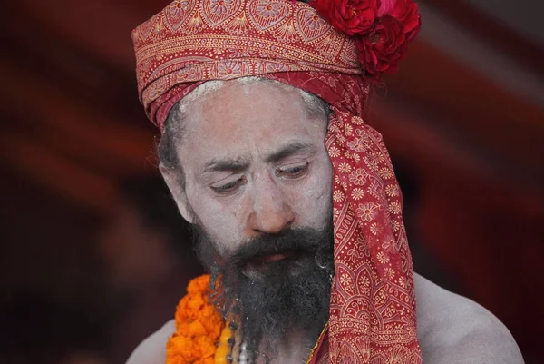 Sadhu Indian Holy Man Kumbh Mela Festival Świecie Największym Religijne — Zdjęcie stockowe