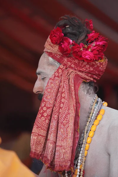 Sadhu Indian Holy Man Kumbh Mela Festival Świecie Największym Religijne — Zdjęcie stockowe