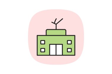 Televizyon istasyonu binası, vektör, piksel mükemmel, illüstratör dosyası