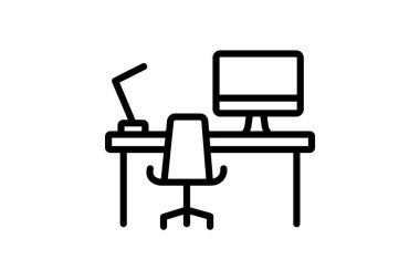 Ofis Çalışma İstasyonu, vektör, piksel mükemmel, illüstratör dosyası