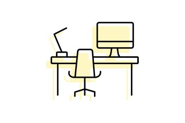 Ofis Çalışma İstasyonu, vektör, piksel mükemmel, illüstratör dosyası