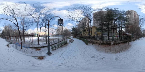 Bucheon Sydkorea December 2018 Panorama 360 Grader Metar Beskådar Snötäckta Stockbild