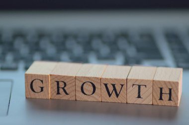 Hafif arkaplanda tahta küp bloklarıyla yazılmış kelime büyümesi.