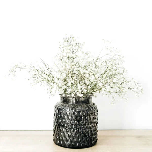 White Gypsophila Flowers Bouquet Flowerpot White Background — Stock Photo, Image