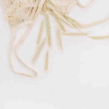 Beyaz arka plan üzerinde izole dize çanta çavdar kulaklarında. Düz yatıyordu, en iyi görünümü moda sonbahar sonbahar en az kavramı.