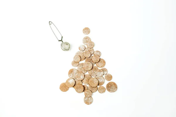Kerstboom Gemaakt Van Peperkoek Cookies Witte Achtergrond Lay Flat Top — Stockfoto
