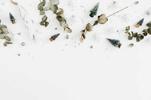 Natale Capodanno Composizione Sfondo Bianco Flat Lay Vista Dall Alto — Foto Stock