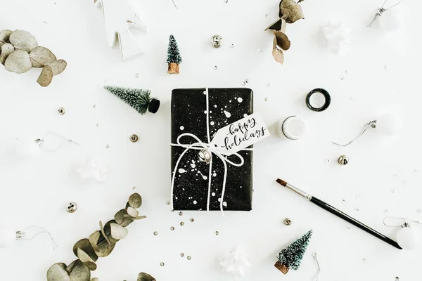Plat Lag Top Uitzicht Geschenkdozen Met Offerte Happy Holidays Decoraties — Stockfoto