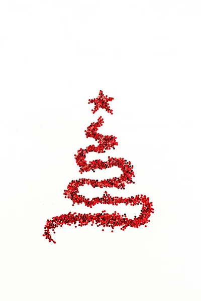 Karácsonyi Fenyő Alakú Készült Vörös Csillogás Ragyog Elszigetelt Fehér Background — Stock Fotó