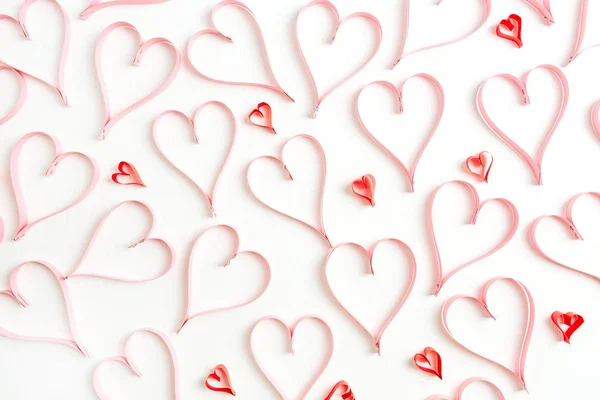 Dia Dos Namorados Fundo Com Símbolos Coração Papel Branco Leigos — Fotografia de Stock