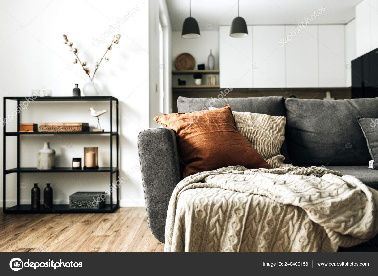 Modern Nordic Scandinavian Interior Design Bright Open Space Living Room  Stock Photo by ©maximleshkovich 240400158