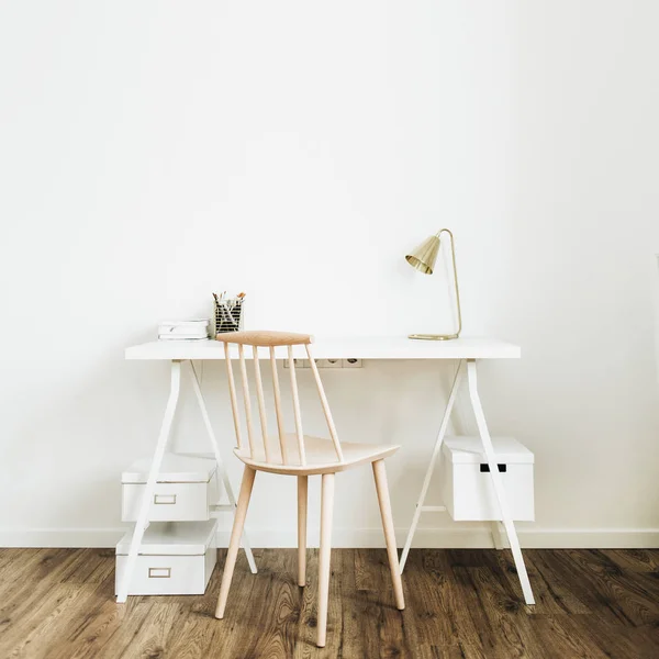 Espaço Trabalho Brilhante Escritório Casa Nórdico Moderno Conceito Mínimo Design — Fotografia de Stock