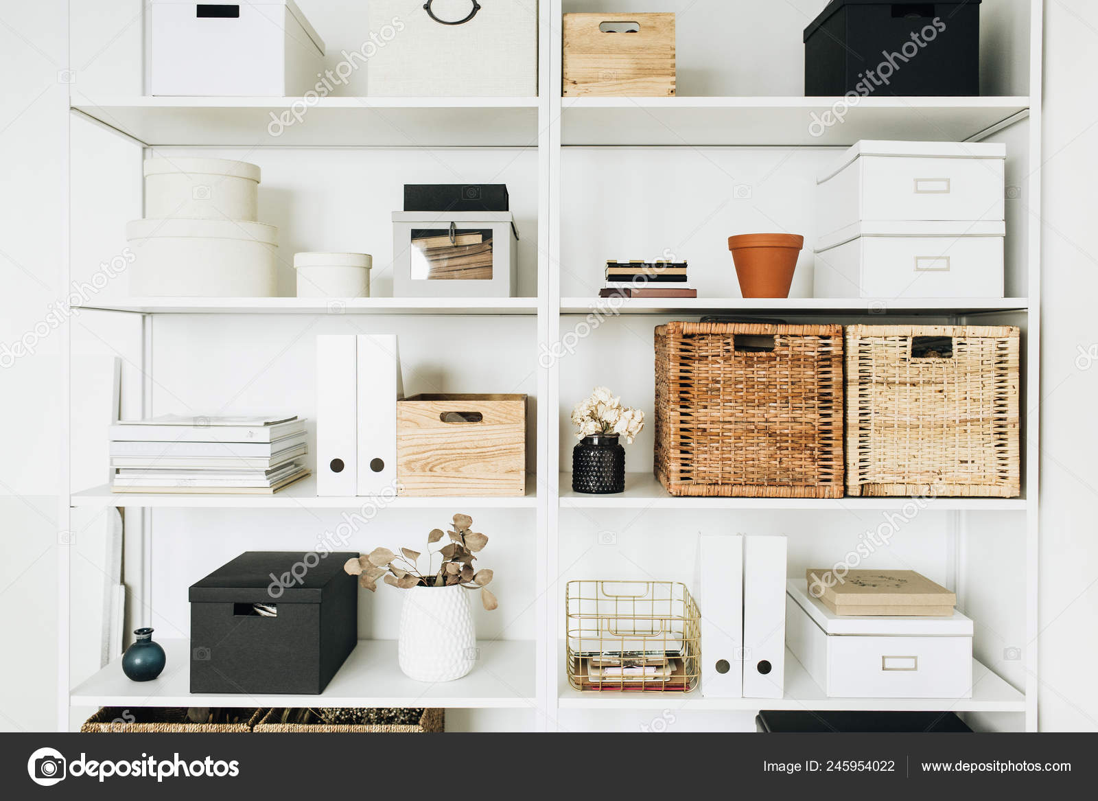 Modern Home Office Cabinet Interior Design Concept White Storage Shelves Stock Photo By Maximleshkovich 245954022 Modern Home Office Cabinet Interior, Home Office Cabinets And Shelves