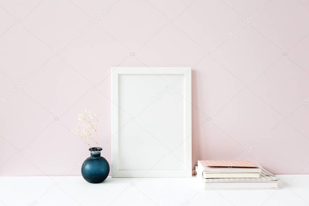 Photo frame with blank copy space. Front view mockup template. Social media, blog, website background.