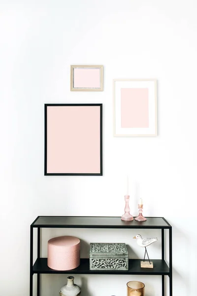 Pink Modern Minimal Scandinavian Nordic Interior Design Concept Decorated Mock — Stock Photo, Image