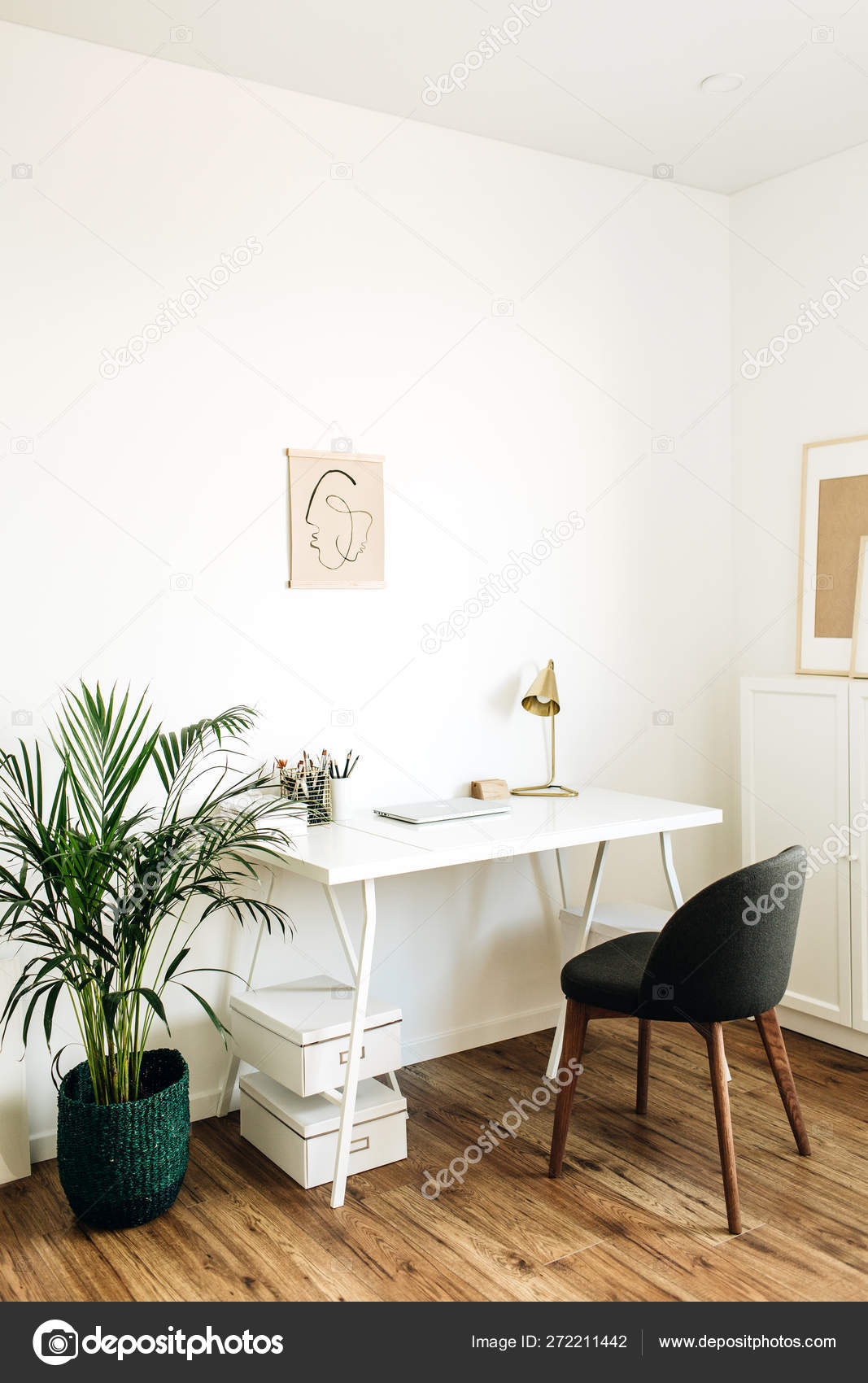 Scandinavian Home Interior With Cool Office Accessories Zoom Backgroun –