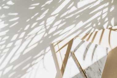 Tesis gölgesi ile beyaz arka plan üzerinde dizüstü bilgisayar ile Home ofis çalışma alanı arka plan. Düz yatıyordu, üst görünümü minimal bayan patron yaşam tarzı kavramı.