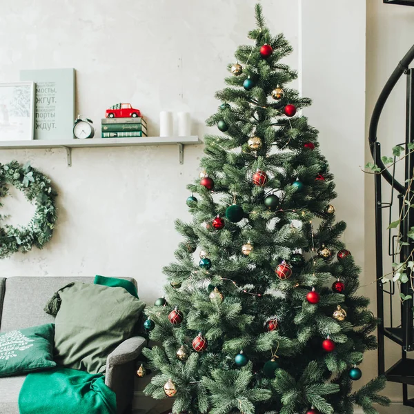 Vánoční Novoroční Skladba Koncept Zimních Prázdnin Krásný Skandinávský Obývací Pokoj — Stock fotografie