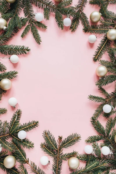 Kerstmis Nieuwjaar Vakantie Compositie Mock Frame Met Lege Kopieerruimte Dennennaaldtakken — Stockfoto