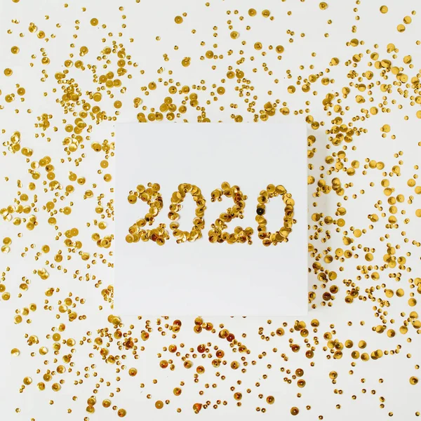 2020 Numaralı Kare Çerçeve Beyaz Arka Planda Altın Süsleme Noel — Stok fotoğraf