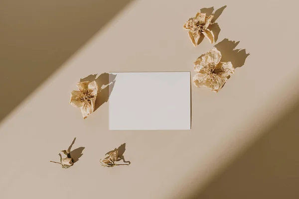 Cartão Folha Papel Branco Com Espaço Cópia Mockup Botões Flores — Fotografia de Stock