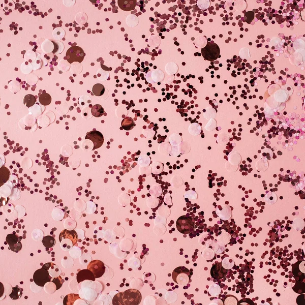 Fondo Celebración Rosa Con Confeti Espumoso Navideño Piso Tendido Vista —  Fotos de Stock