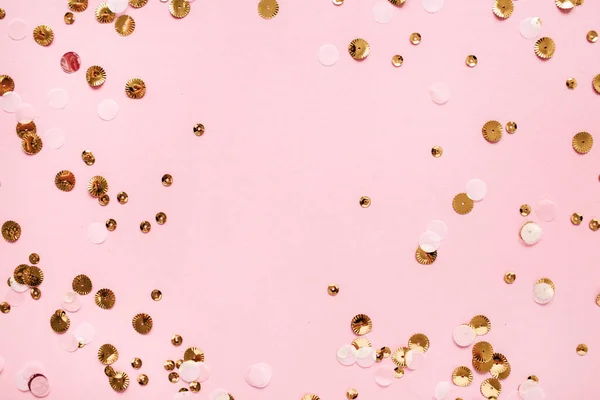 Fondo Colorido Confeti Brillante Oro Con Marco Maqueta Sobre Fondo —  Fotos de Stock
