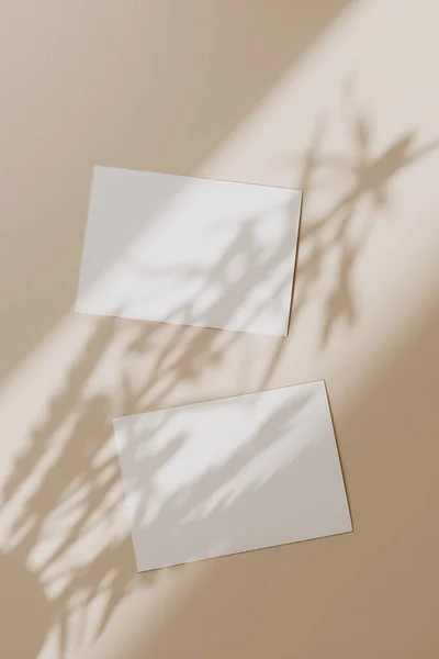 Cartões Papel Branco Com Espaço Cópia Mockup Com Sombra Luz — Fotografia de Stock