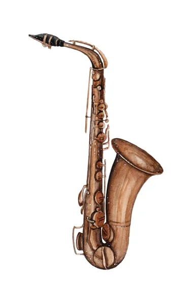 Акварельний музичний інструмент саксофон ізольований на білому тлі — стокове фото
