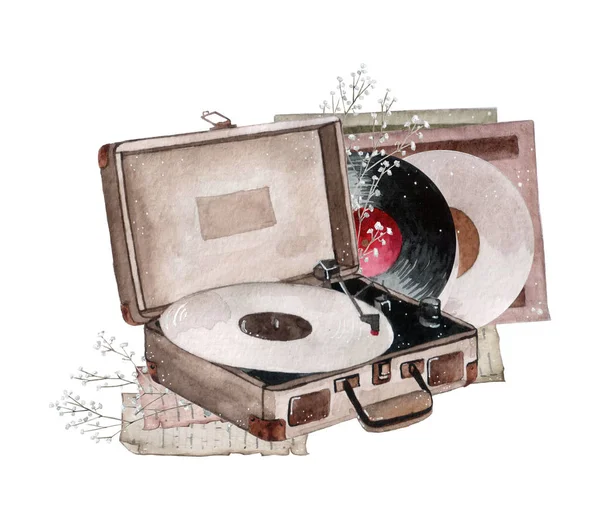 Acquerello grammofono vintage isolato su sfondo bianco . — Foto Stock