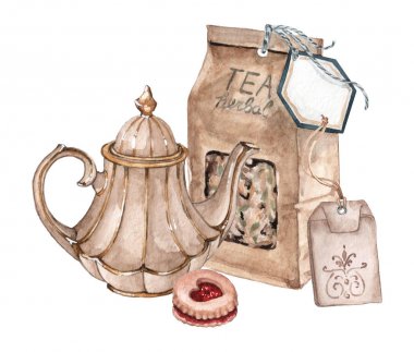 Çay partisi veya tören için suluboya kompozisyon