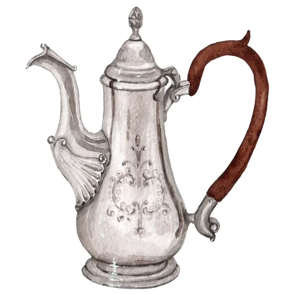 Çay partisi için suluboya Vintage Çaydanlık Seti. — Stok fotoğraf