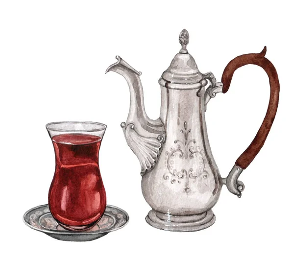 Vintage tarzında metal stand ve uçan ile suluboya çay bardağı — Stok fotoğraf
