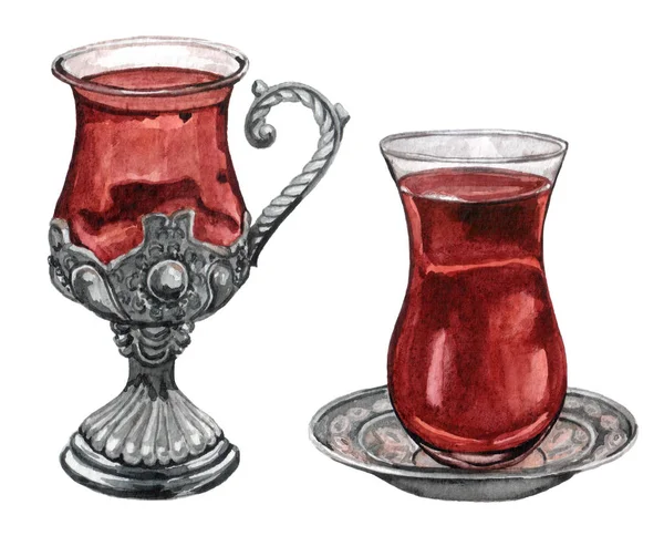 Vintage tarzında metal stand ve uçan ile suluboya çay bardağı — Stok fotoğraf