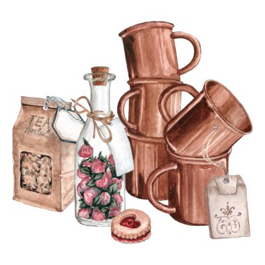 Çay partisi veya tören için suluboya kompozisyon