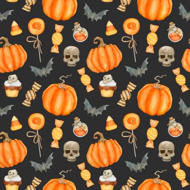 Suluboya Cadılar Bayramı kusursuz desen çizimi