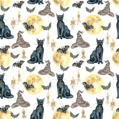 Suluboya Cadılar Bayramı kusursuz desen çizimi