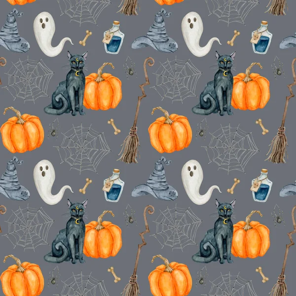Watercolor Halloween seamless pattern illustration