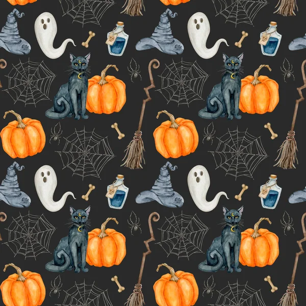 Acuarela Halloween patrón sin costura ilustración —  Fotos de Stock