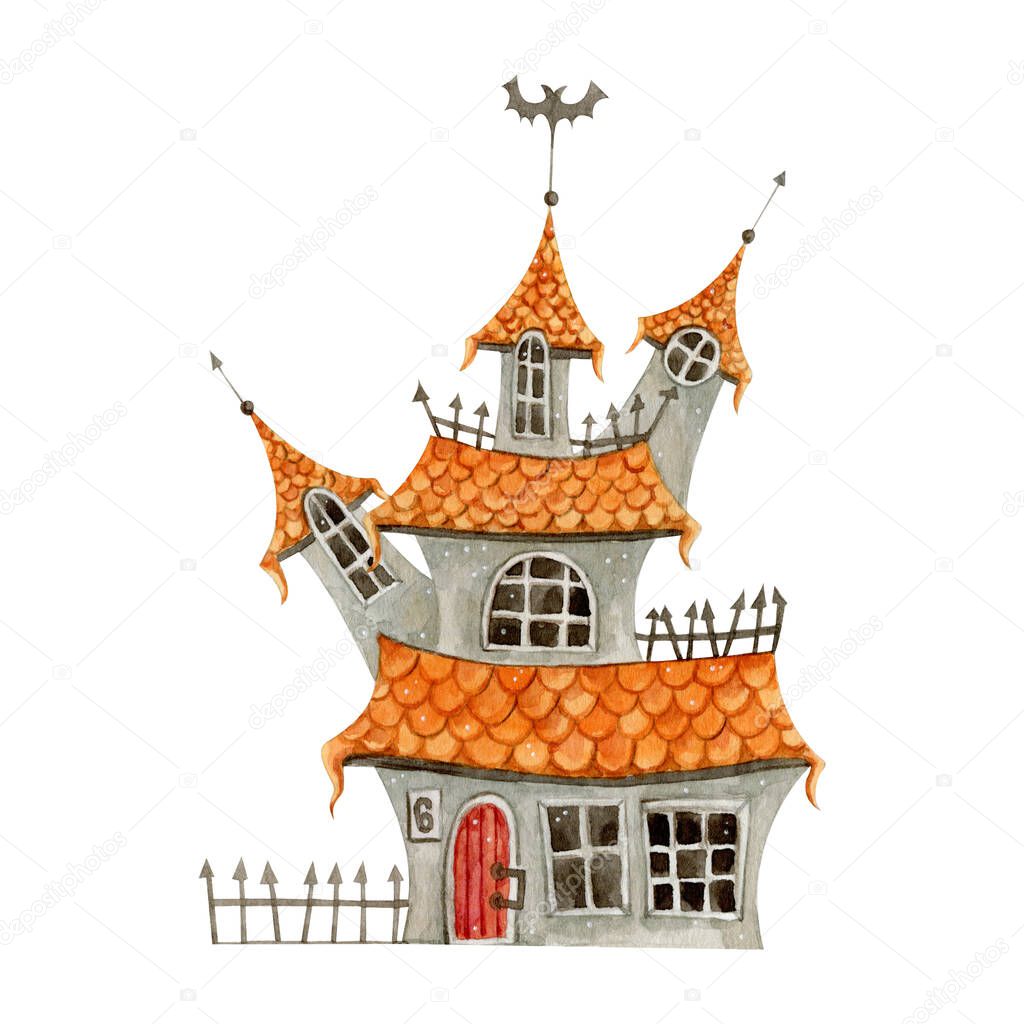 Watercolor spooky mystic house clipart illustration